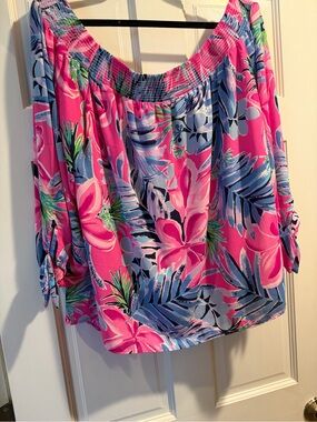 Lilly Pulitzer Pink Tropical Off-Shoulder Blouse